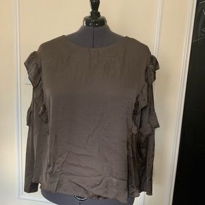 Dark Olive Green Shirt w/Ruffle Long Sleeves